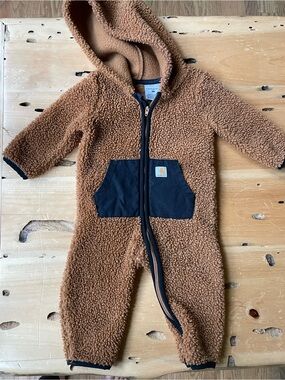 Carhartt Brown Sherpa Hooded One-Piece with Black Pocket Accents